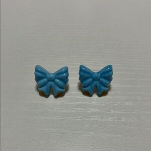 NWOT Canvas Style Blue and Gold Bow Stud Earrings
